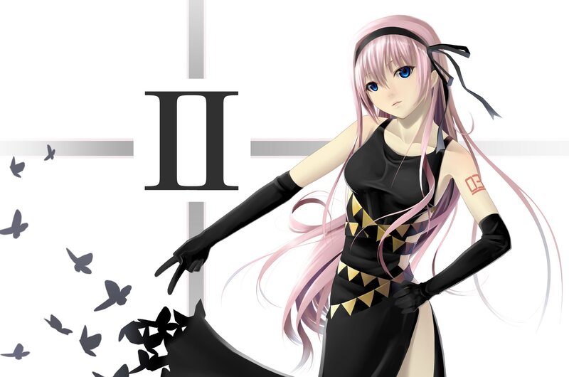 pink-haired anime girl with butterflies