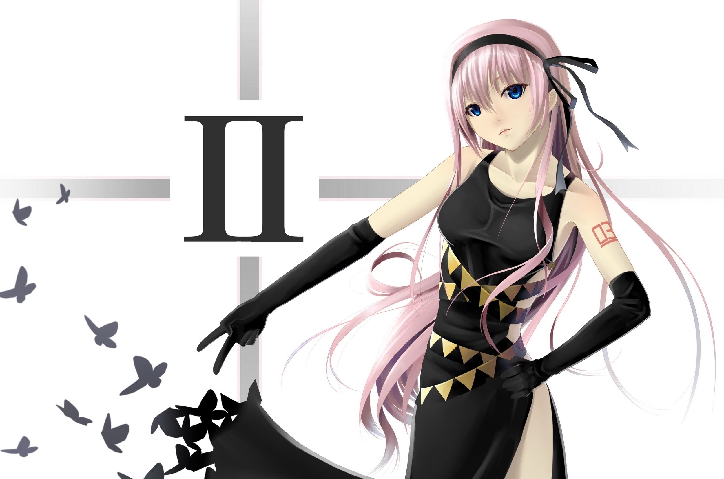 pink-haired anime girl with butterflies