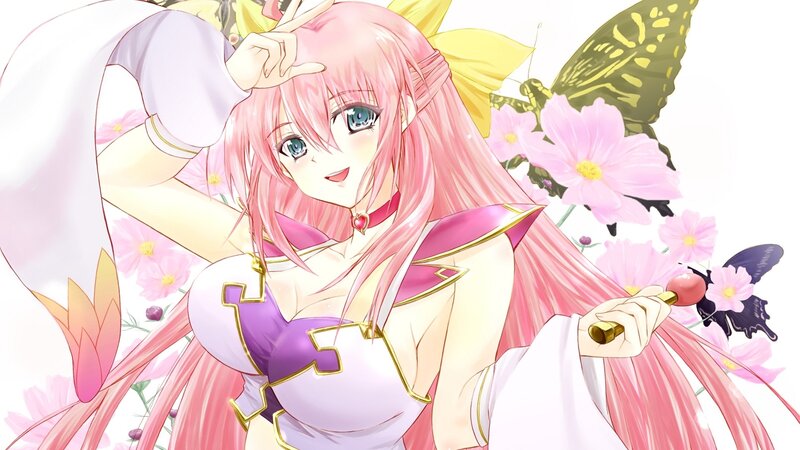 pink-haired anime girl with butterfly
