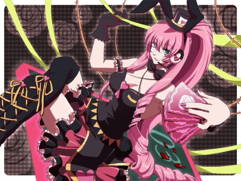pink-haired anime girl with cards