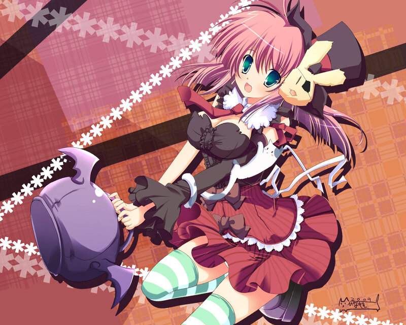 pink-haired anime girl with cat