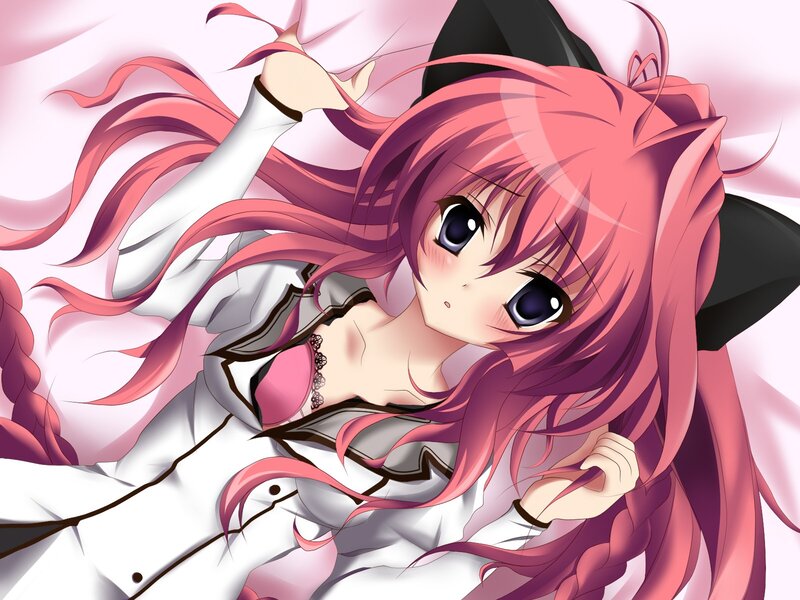 pink-haired anime girl with cat ears