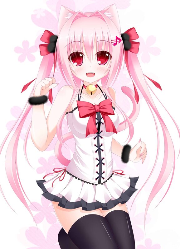 pink-haired anime girl with cat ears