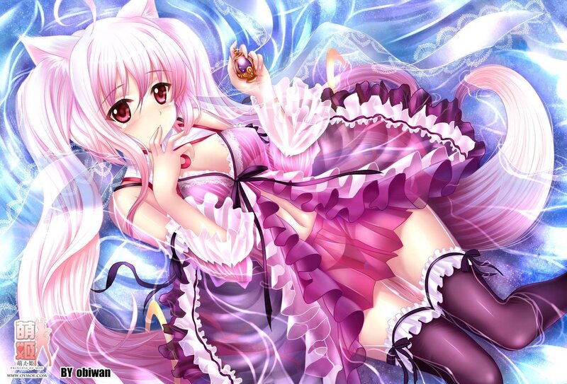 pink-haired anime girl with cat ears