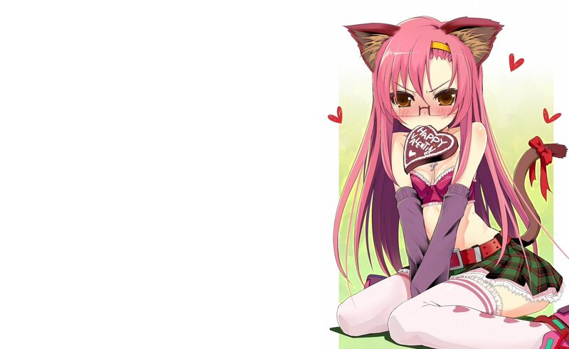 pink-haired anime girl with cat ears