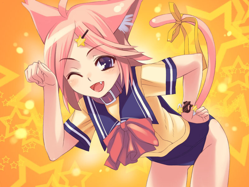 pink-haired anime girl with cat ears