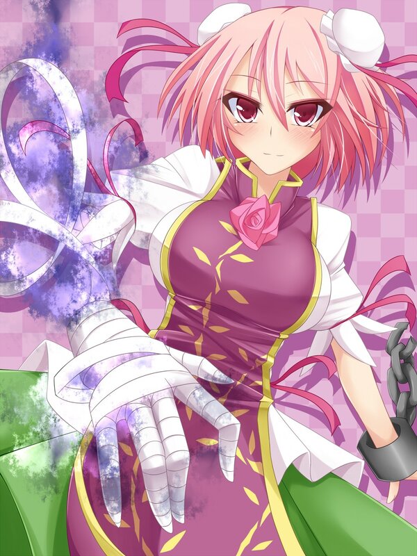 pink-haired anime girl with chains