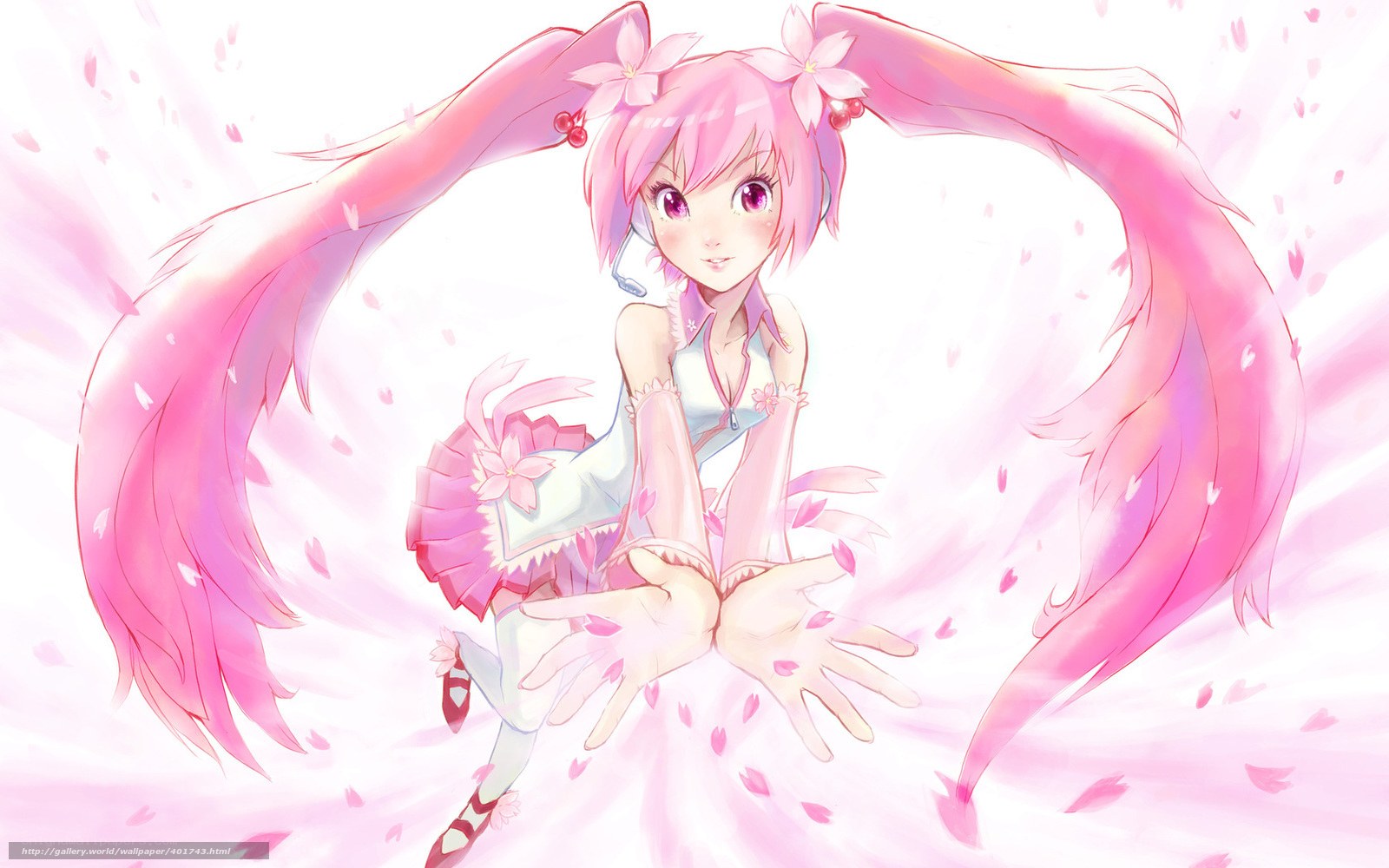 pink-haired anime girl with cherry blossoms