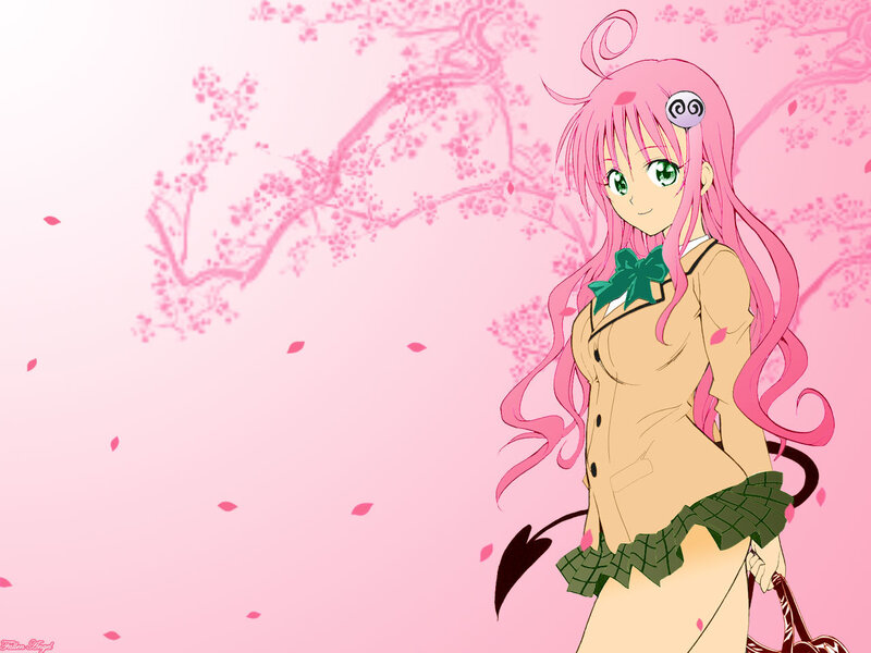 pink-haired anime girl with cherry blossoms