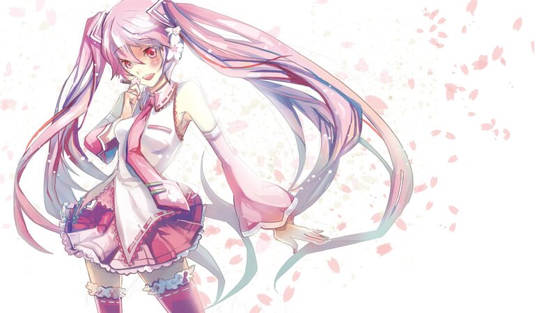 pink-haired anime girl with cherry blossoms