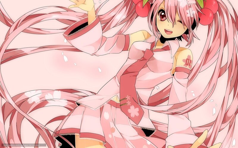 pink-haired anime girl with cherry hair