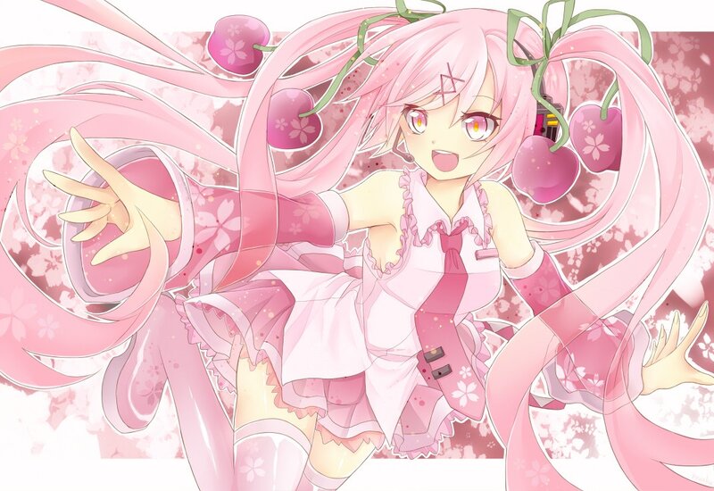 Pink-haired anime girl with cherry motifs
