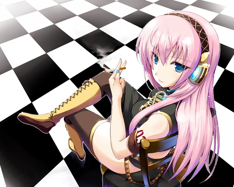 Pink-haired anime girl with cigarette