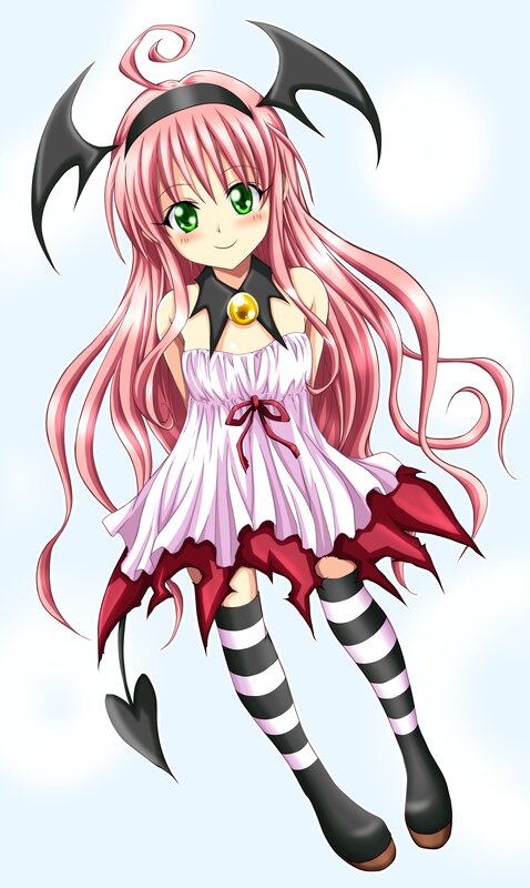 pink-haired anime girl with devil horns