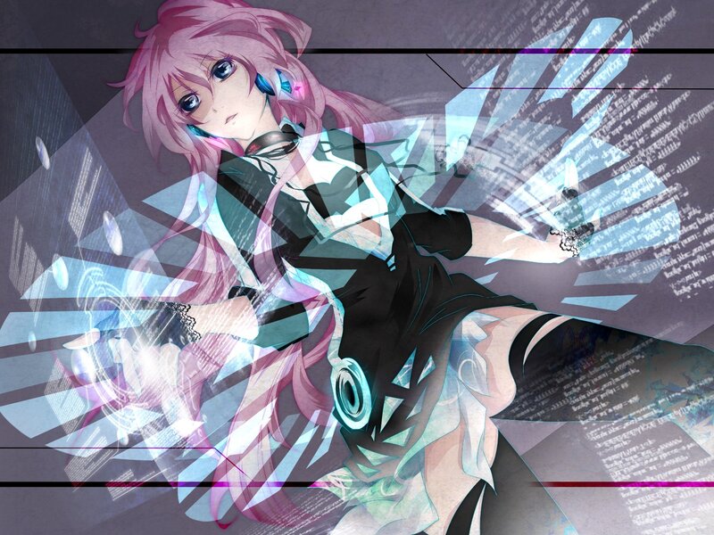 pink-haired anime girl with digital effects