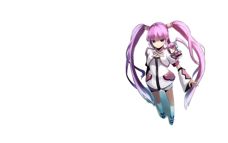 pink-haired anime girl with doll