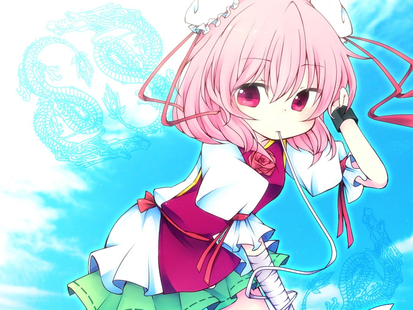 pink-haired anime girl with dragon