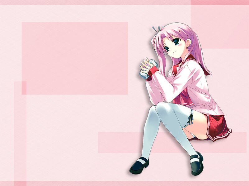 pink-haired anime girl with drink