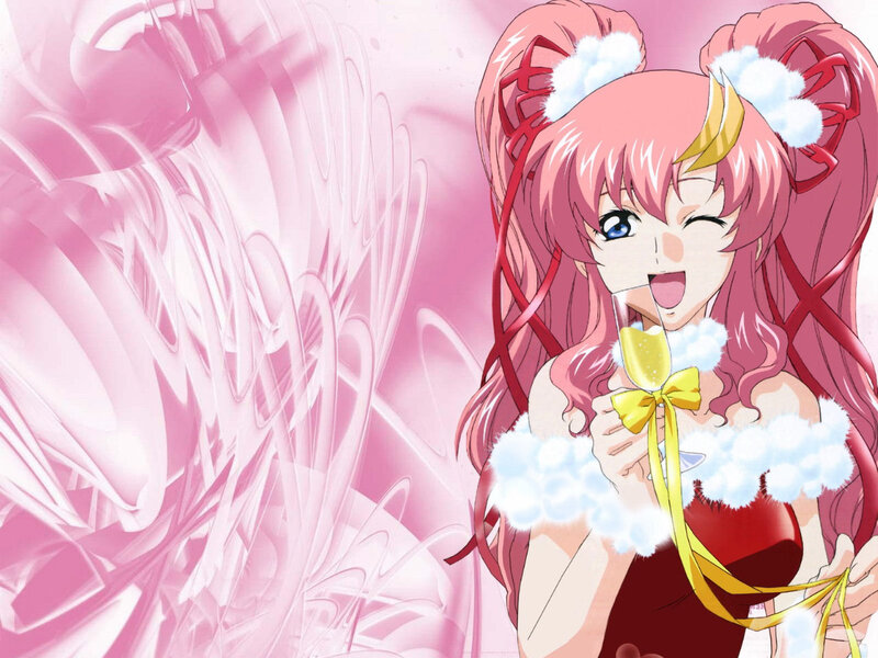pink-haired anime girl with drink