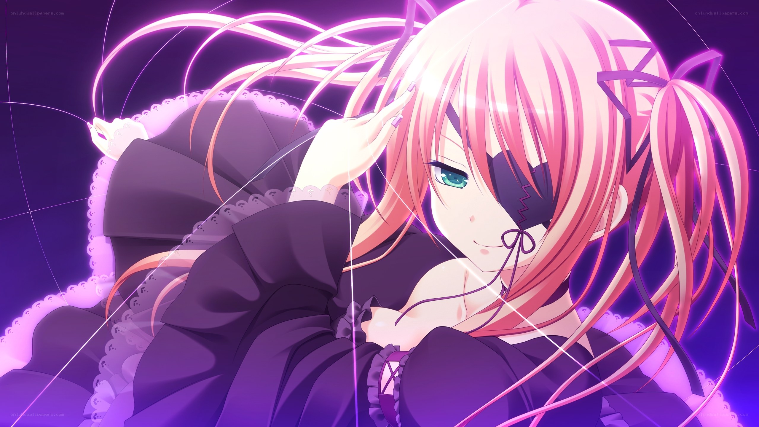 pink-haired anime girl with eye patch