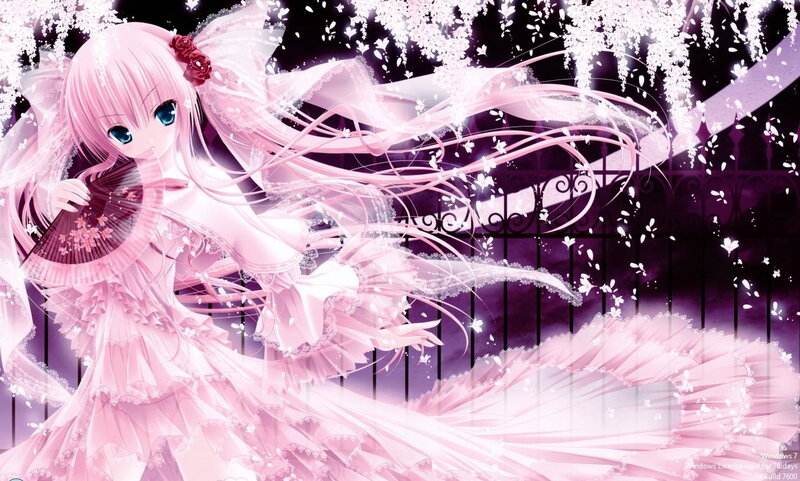 pink-haired anime girl with fan