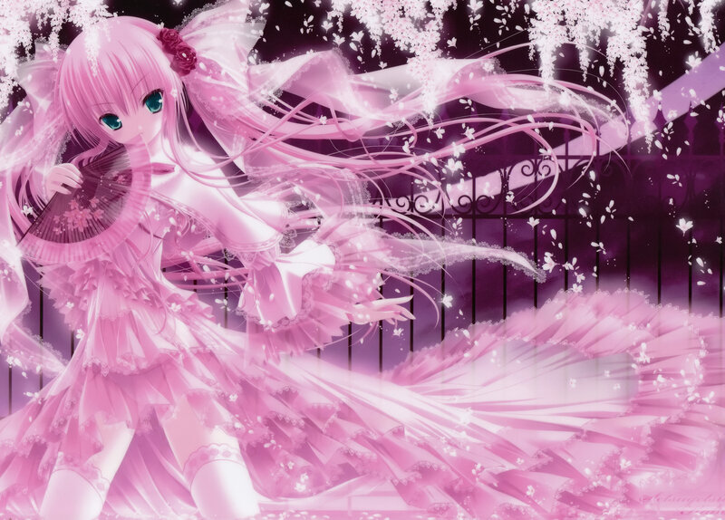 Pink-haired anime girl with fan