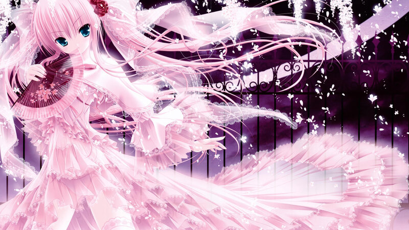 pink-haired anime girl with fan