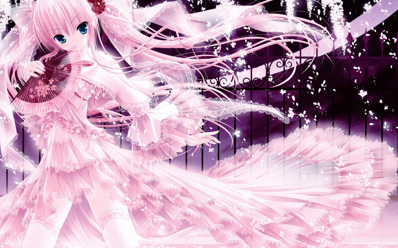 pink-haired anime girl with fan