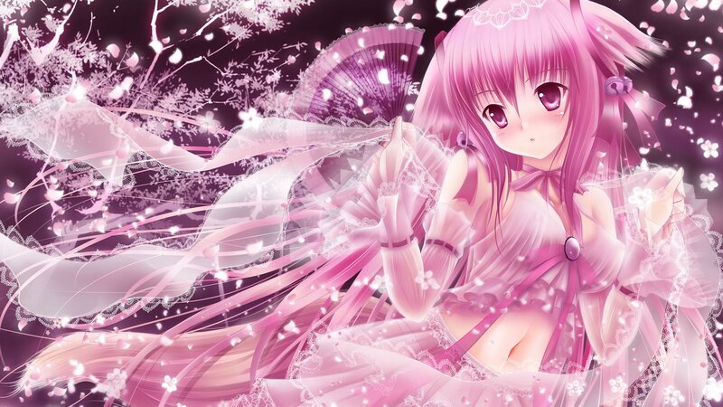 pink-haired anime girl with fan
