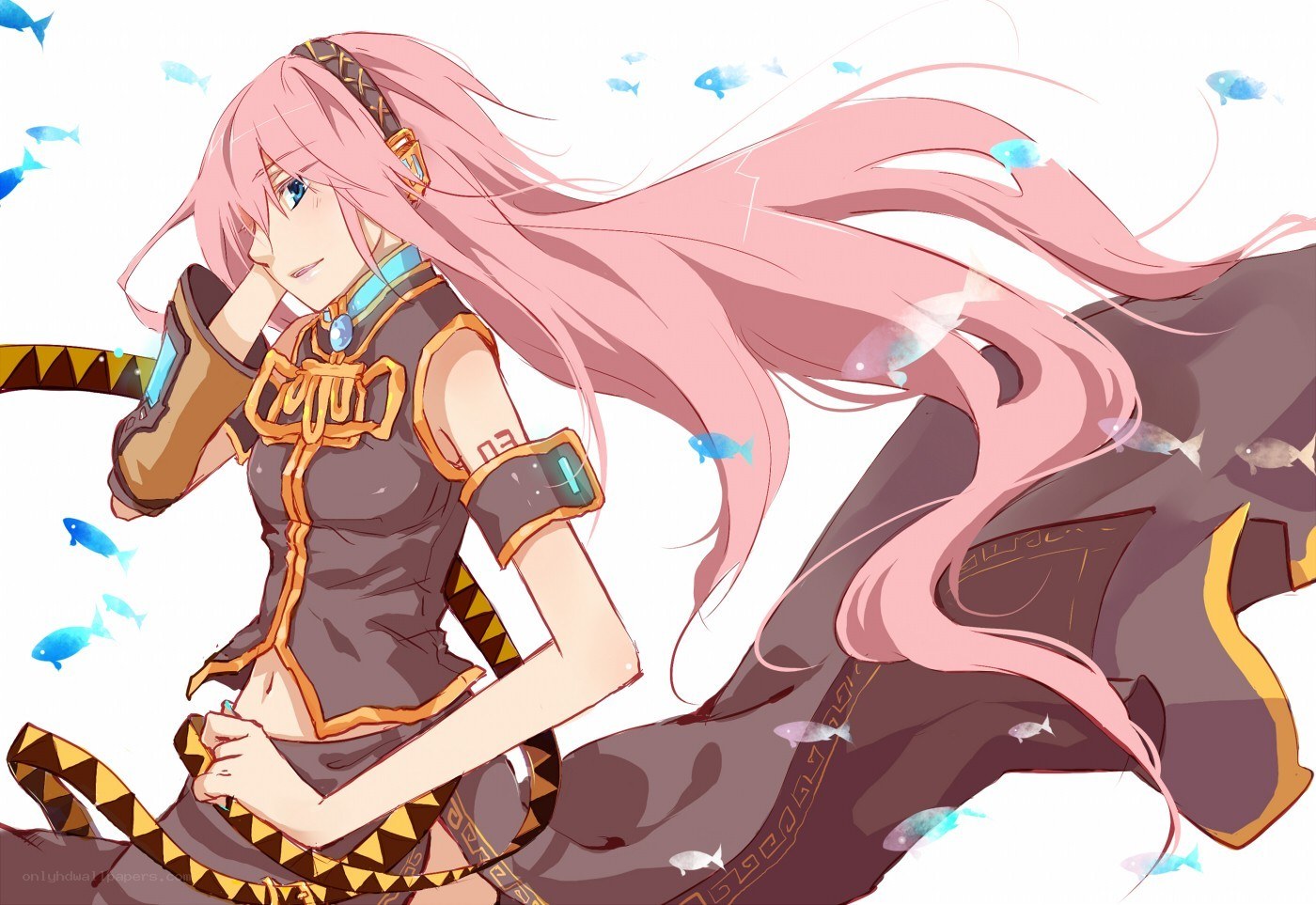 pink-haired anime girl with fish