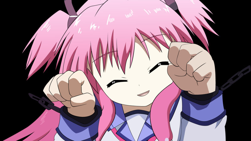 pink-haired anime girl with fists