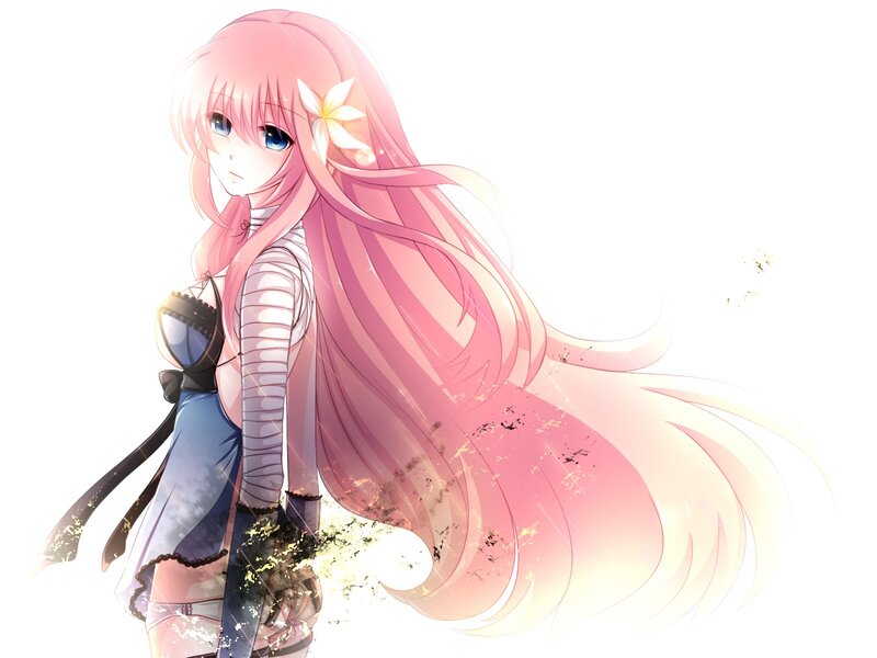 pink-haired anime girl with flower