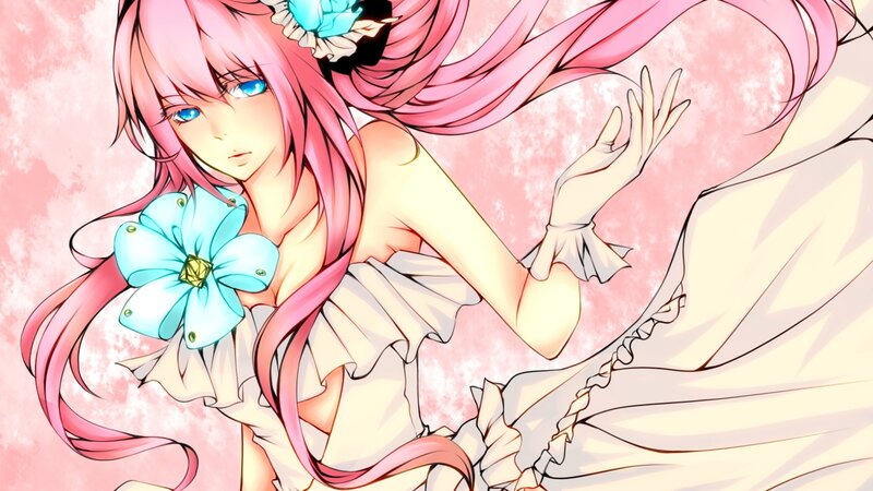 pink-haired anime girl with flower