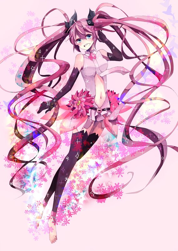 pink-haired anime girl with flowers