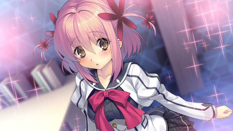 pink-haired anime girl with flowers