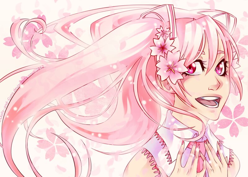 pink-haired anime girl with flowers