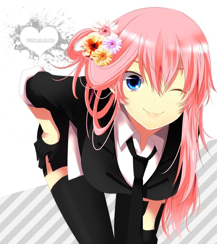 Pink-haired anime girl with flowers