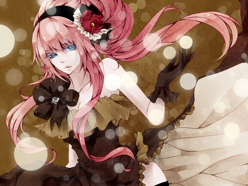 pink-haired anime girl with flowers