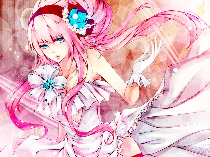 pink-haired anime girl with flowers