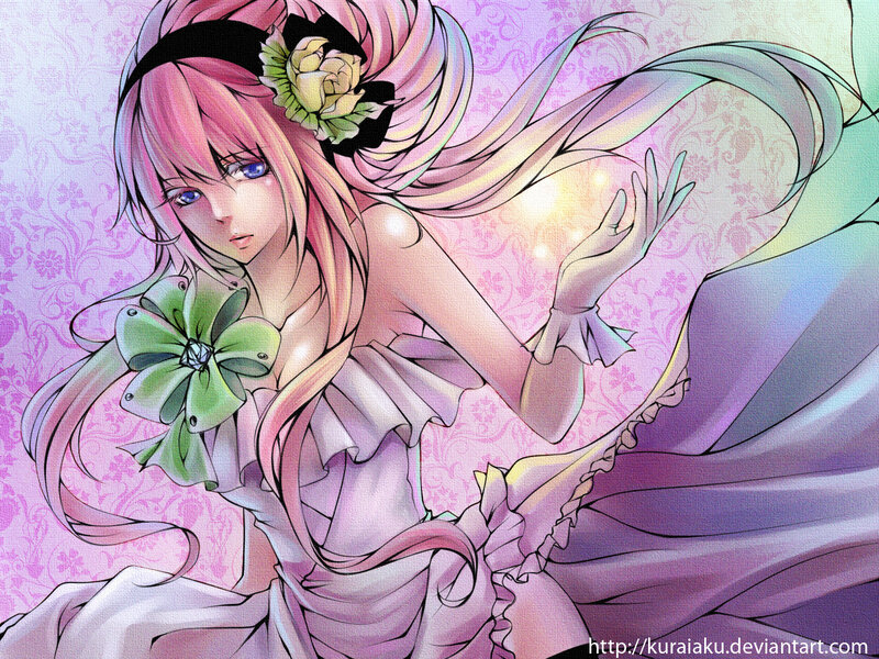 pink-haired anime girl with flowers