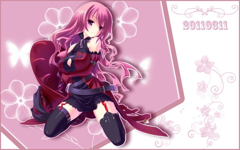 pink-haired anime girl with flowers