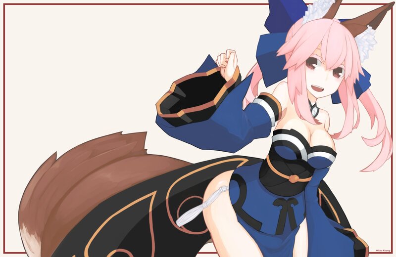 pink-haired anime girl with fox ears