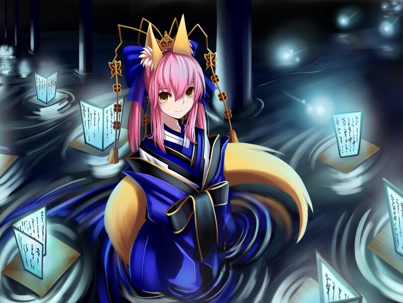 pink-haired anime girl with fox ears