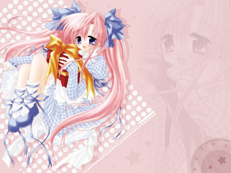 pink-haired anime girl with gift