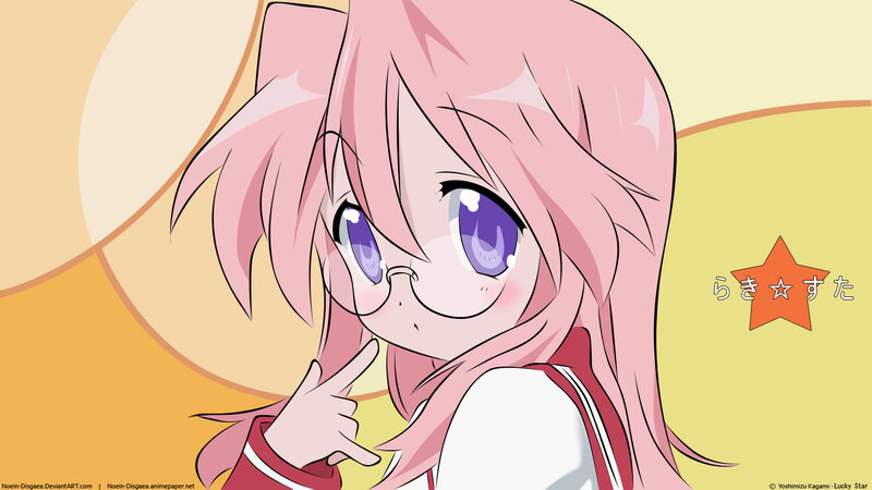 Pink-haired anime girl with glasses