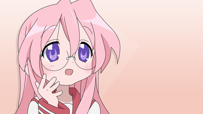 pink-haired anime girl with glasses