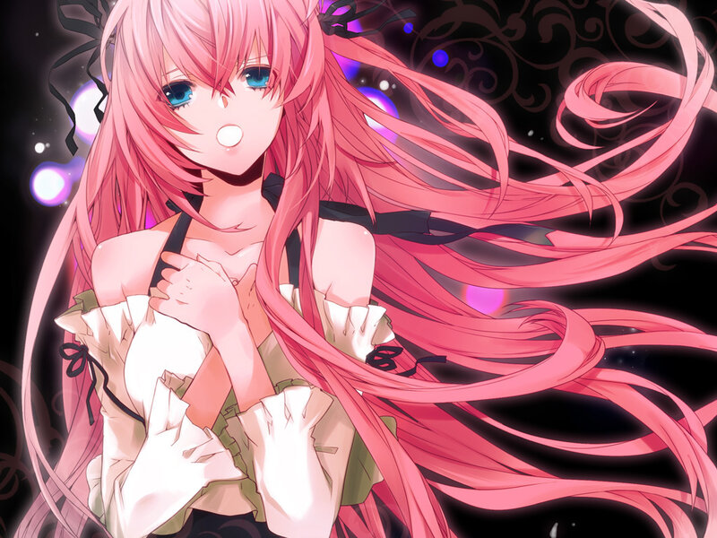 pink-haired anime girl with glowing eyes