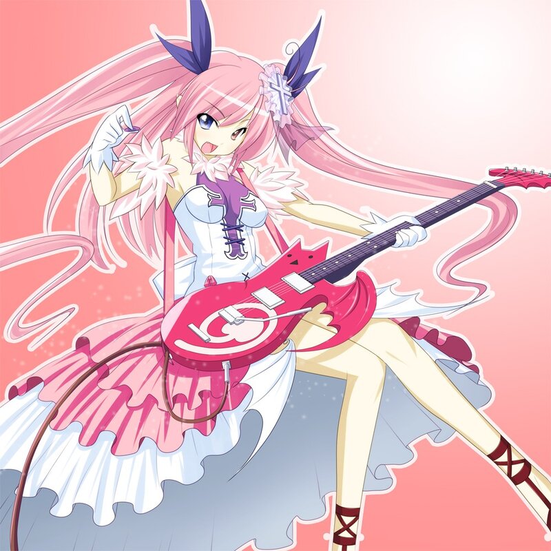 pink-haired anime girl with guitar