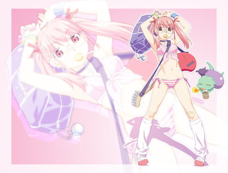 pink-haired anime girl with guitar