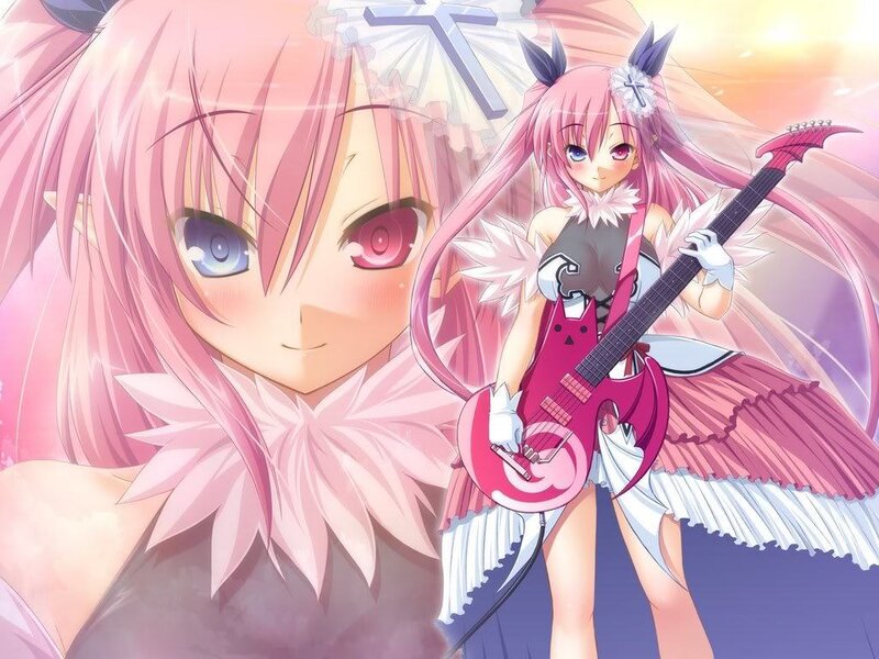 Pink-haired anime girl with guitar